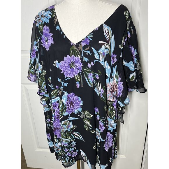 Eva Blue Floral Beaded Embroidered Asymmetrical Top Size 26w - Picture 1 of 10